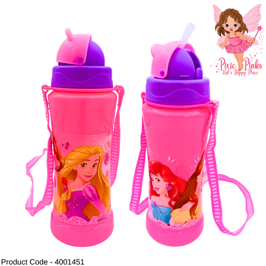 👑 Princess Water Bottle for Kids | 650ml BPA 5 Safe Plastic | 220mm Height | Leak-Proof Sipper with Strap