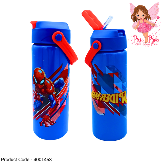 🕷️ Spider-Man Metal Water Bottle for Kids | 500ml BPA 5 Safe | 200mm Height | Leak-Proof Sipper with Straw