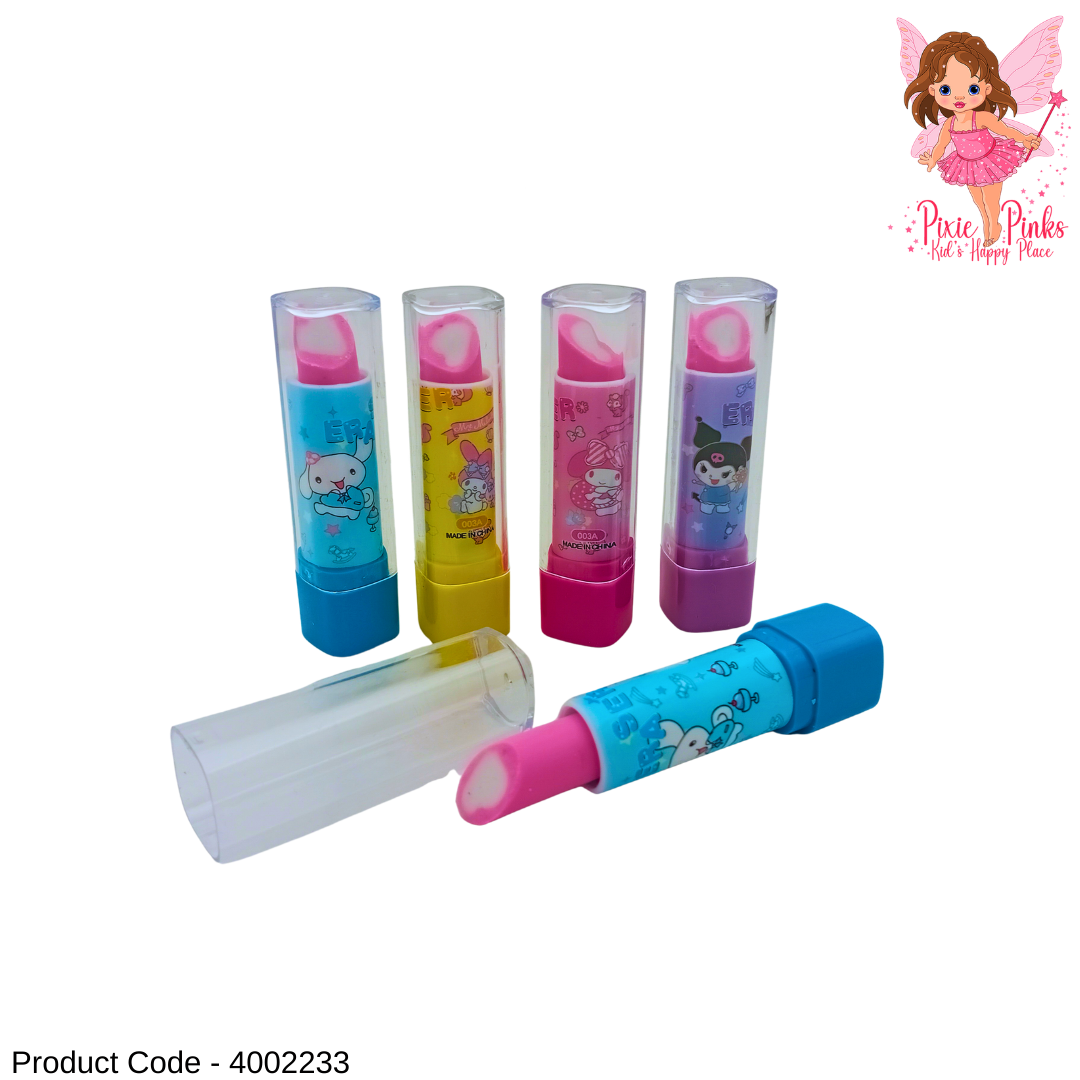 Cute Character Lipstick Eraser for Kids – Cartoon Twist-Up School Stationery