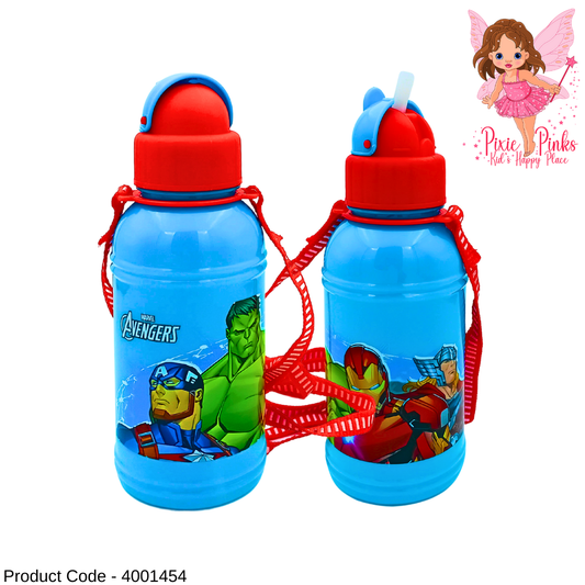 💥 Avengers Kids Water Bottle | 450ml BPA 5 Safe Plastic | 190mm Height | Leak-Proof Sipper with Strap