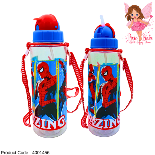 🕷️ Amazing Spider-Man Kids Water Bottle | 650ml BPA 5 Safe Plastic | 220mm Height | Leak-Proof Sipper with Strap