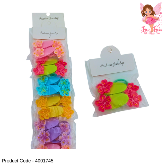4-in-1 Flower Hair Clips & Hair Bands Set for Kids | Colorful Floral Accessories for Girls