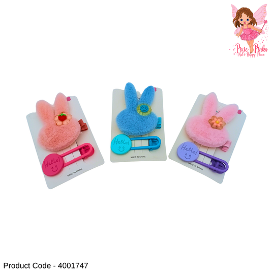 2-in-1 Bunny Hair Clips Set for Girls | Soft Plush Bunny & Colorful Snap Clip | Cute Kids Hair Accessories