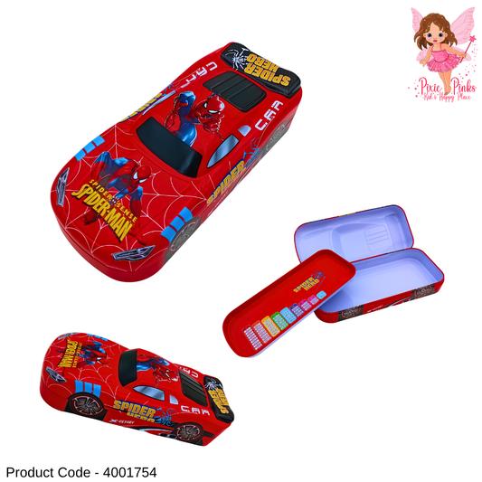 Spider-Themed Car Pencil Box for Kids | Dual-Compartment Hard Case | Stylish Stationery Box for School