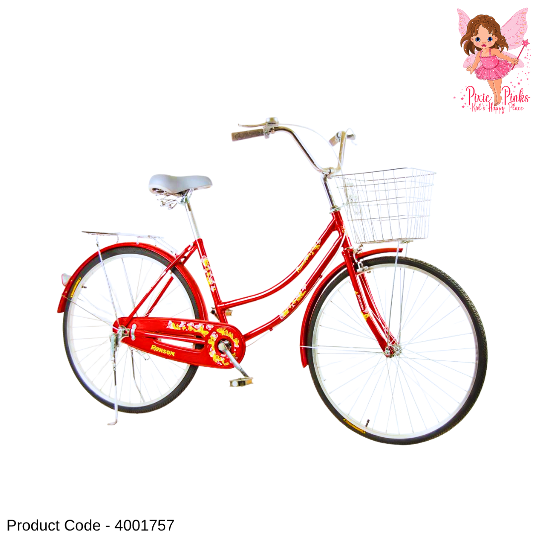 26” Red Girls Bicycle with Front Basket | Stylish Ladies City Bike | Comfortable Daily Riding Cycle
