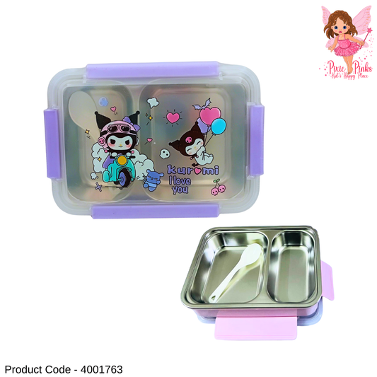 Kuromi Stainless Steel Lunch Box for Kids | Leak-Proof BPA-Free Bento Box with 2 Compartments + Spoon