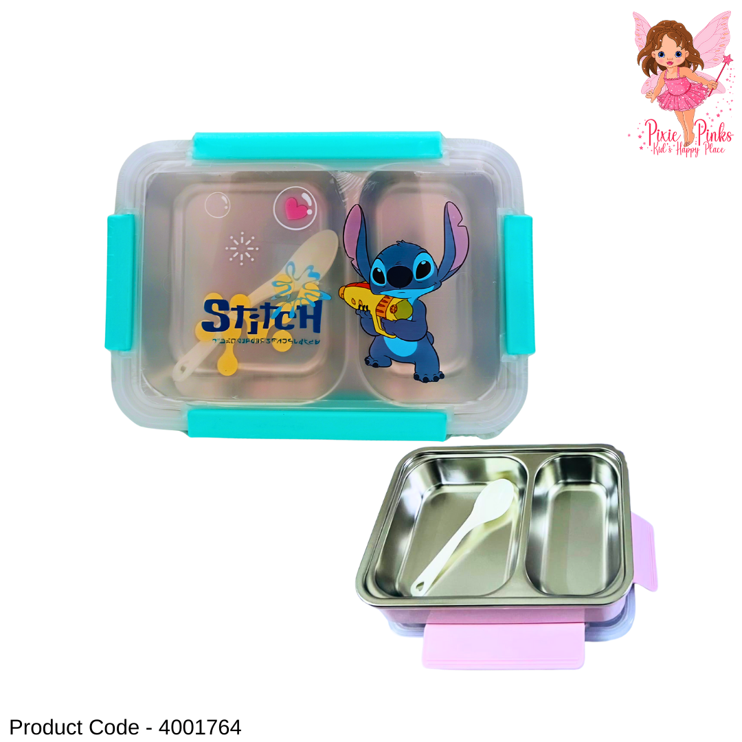 Stainless Steel Stitch Kids Lunch Box | Leak-Proof BPA-Free Bento Box with 2 Compartments + Spoon