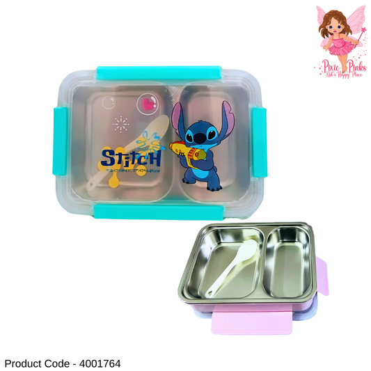 Stainless Steel Stitch Kids Lunch Box | Leak-Proof BPA-Free Bento Box with 2 Compartments + Spoon