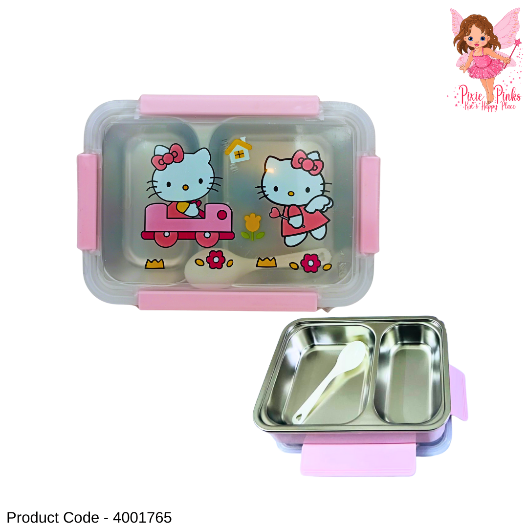 Hello Kitty Stainless Steel Lunch Box for Kids | Leak-Proof BPA-Free Bento Box with 2 Compartments + Spoon