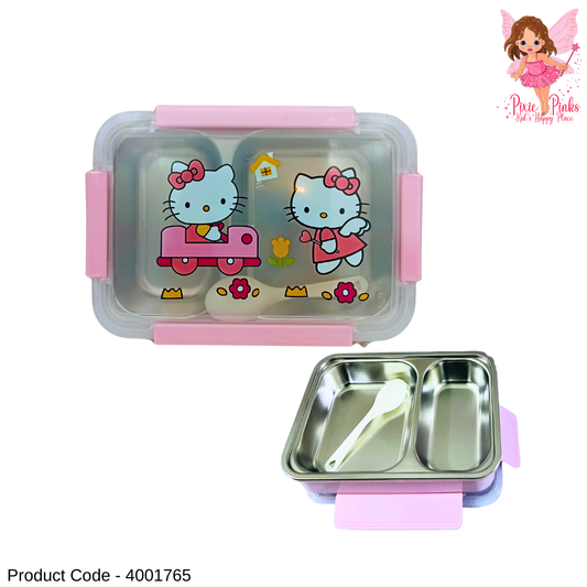 Hello Kitty Stainless Steel Lunch Box for Kids | Leak-Proof BPA-Free Bento Box with 2 Compartments + Spoon
