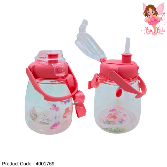 Pinky Chubby Kids Water Bottle with Straw & Carry Strap | BPA-Safe Cute Drinking Bottle for Girls