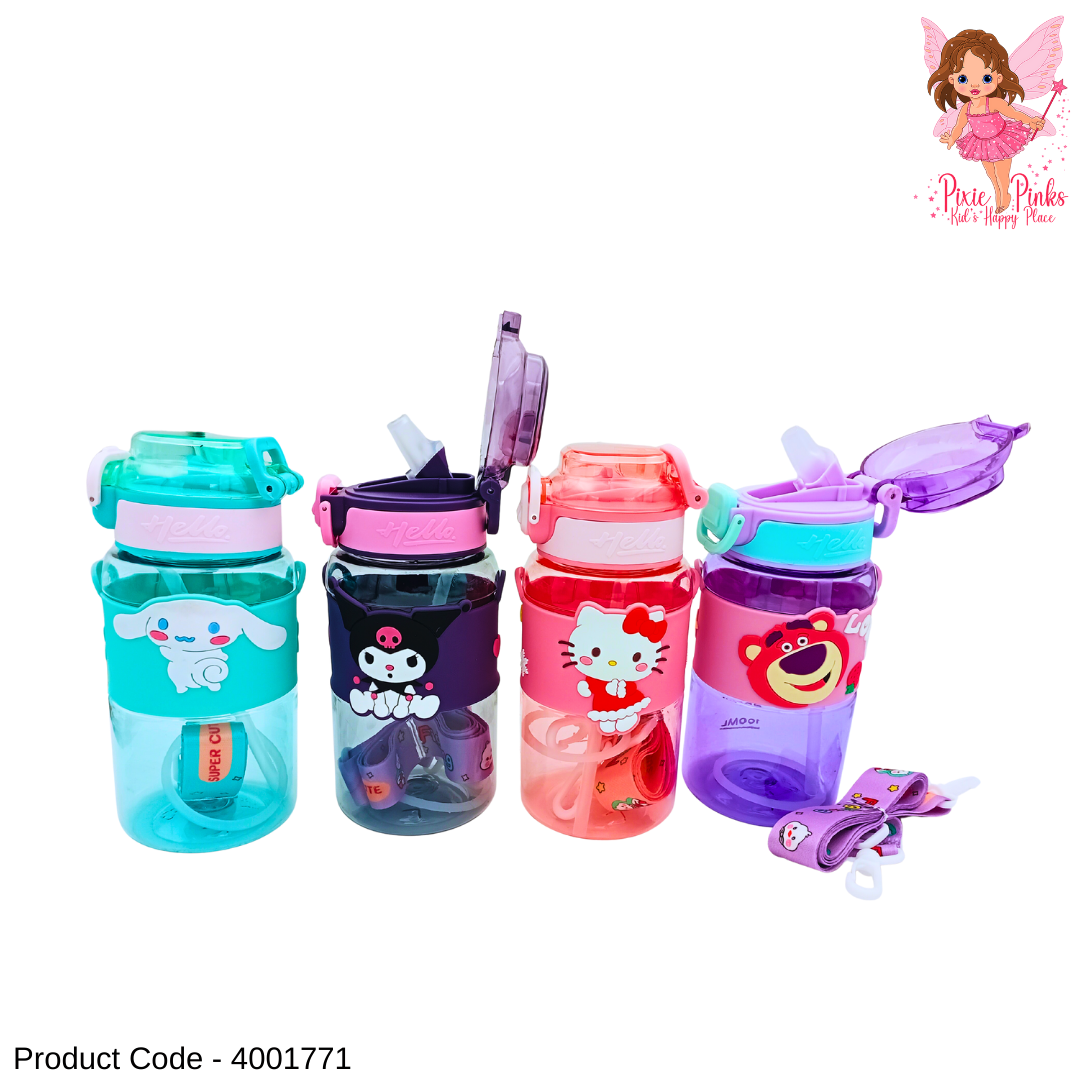 Cute 600ml Kids Water Bottle with Straw & Carry Strap | BPA-Safe Drinking Bottle with Handle for School & Travel