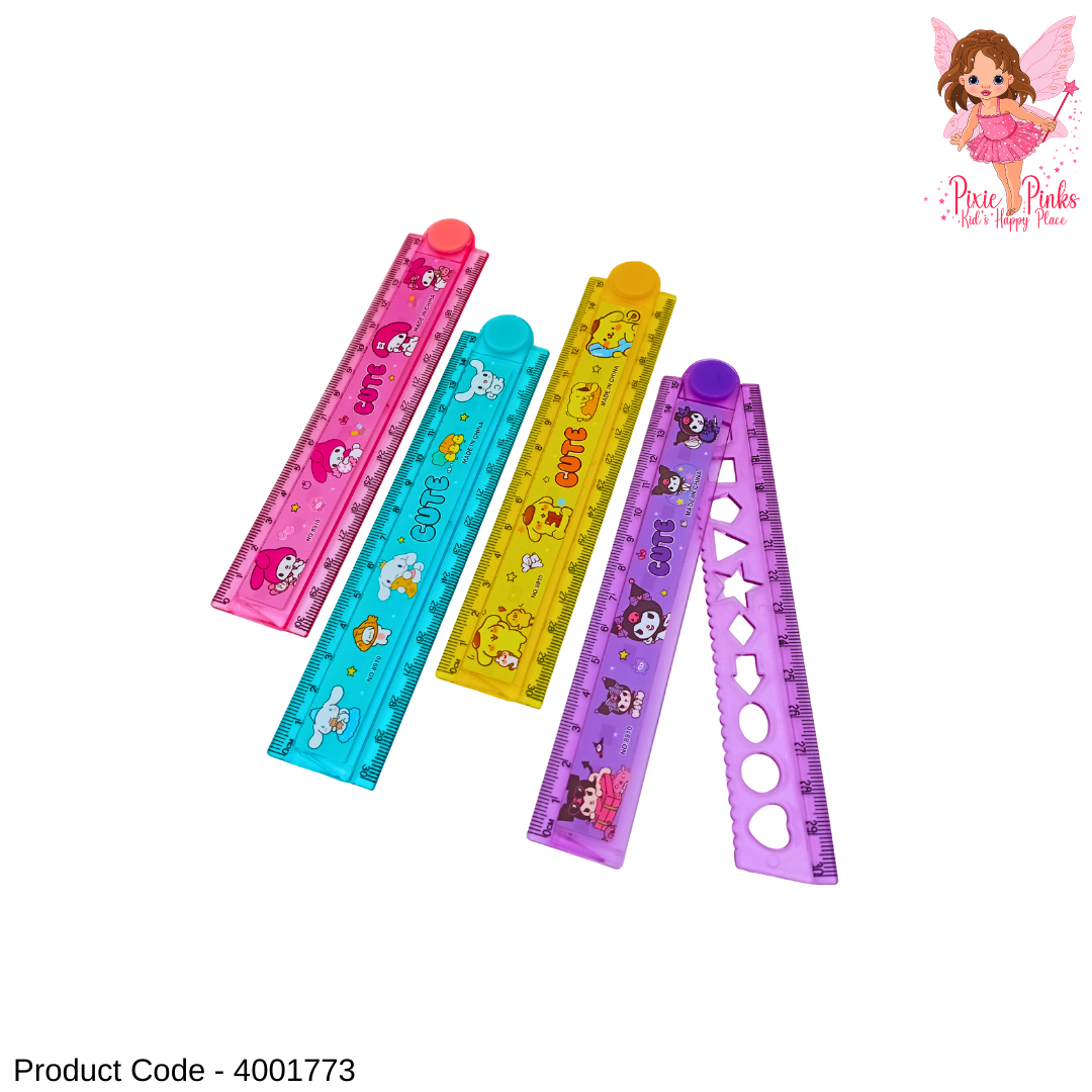Cute Foldable 30cm Character Ruler | Kids Cartoon Study Ruler with Shapes & Bright Colours