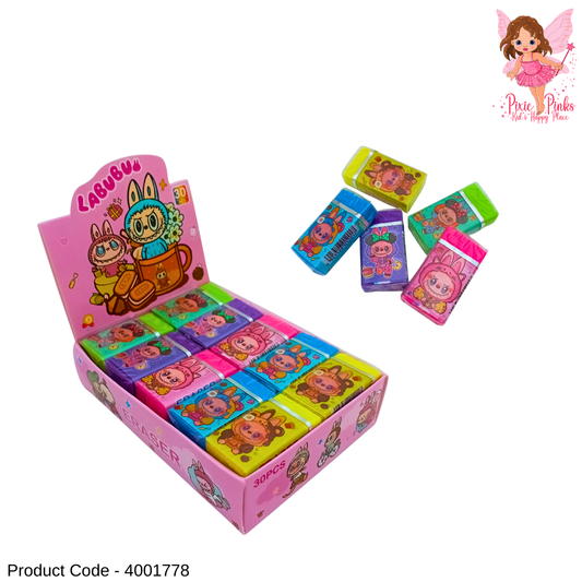 Cute Labubu Eraser – Colourful Soft Erasers for Kids | Smooth & Clean Erasing | School Stationery