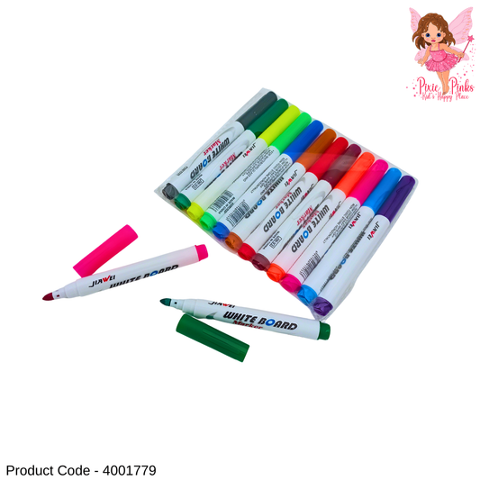 12-Color Whiteboard Marker Set – Low Odor, Non-Toxic, Easy Wipe Pens for Whiteboards & Glass
