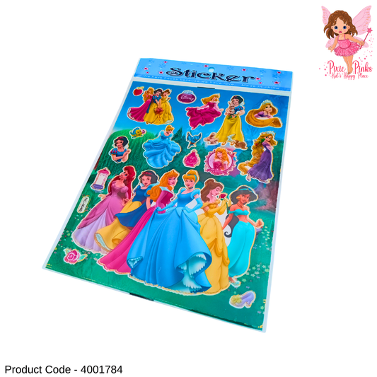 Princess Sticker Sheet for Girls – Sparkly Dress-Up Stickers | Big Character Sticker Card