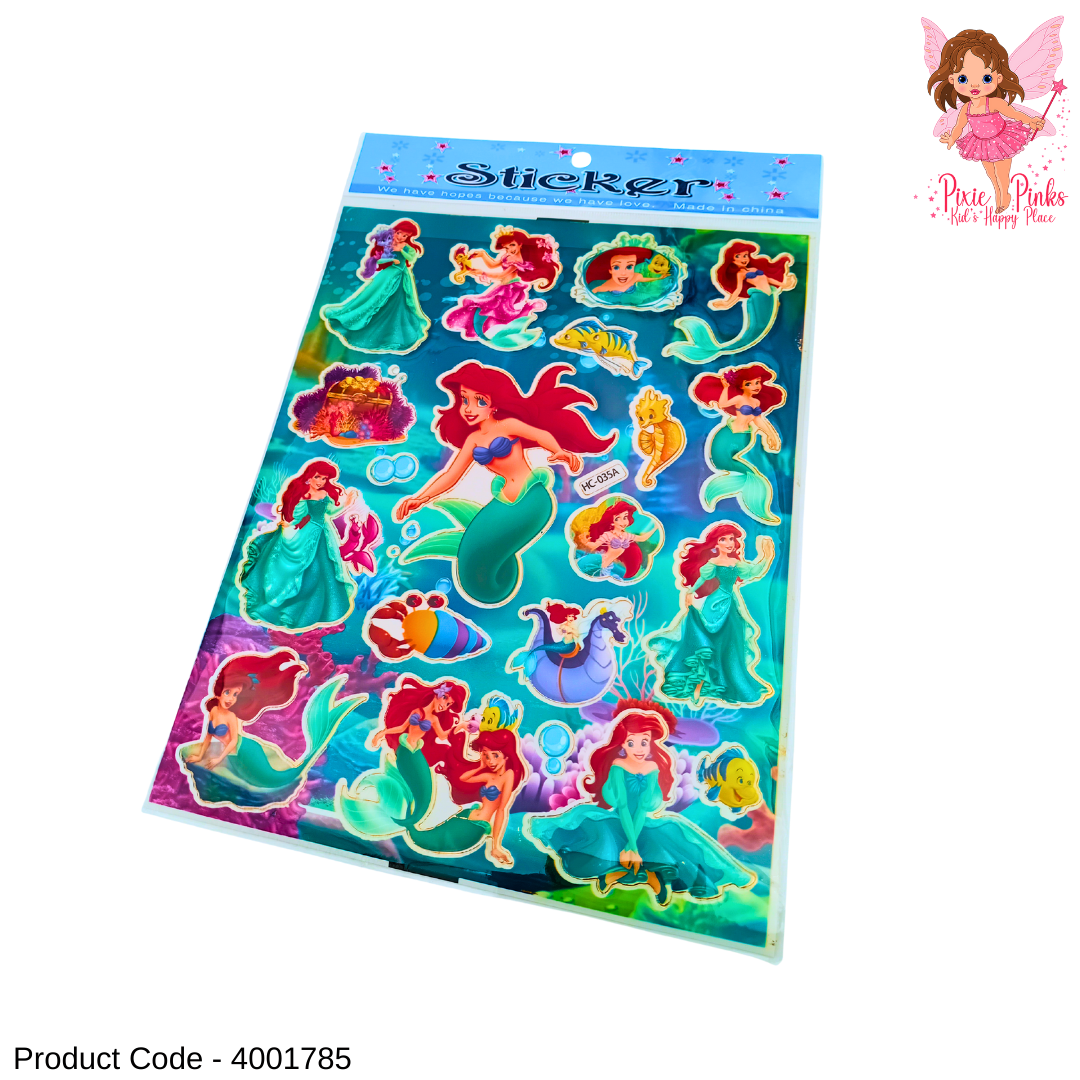 Princess Ariel Sticker Sheet for Girls | Mermaid-Themed Puffy Stickers for School, Crafts & Diaries