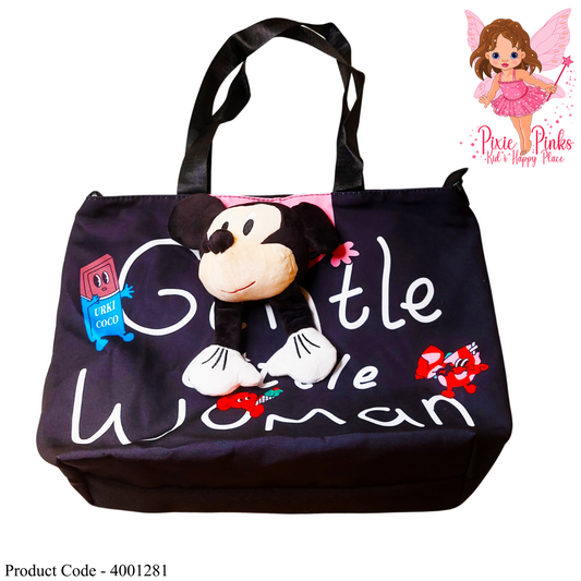 Gentle Little Woman Tote Bag with Plush Toy | Micky Mouse Bag | Tuition Class Bag