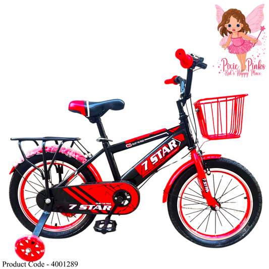 7 Star Thunder Blaze Kids Bicycle 20” – Black & Red with Basket | Training Wheels Included