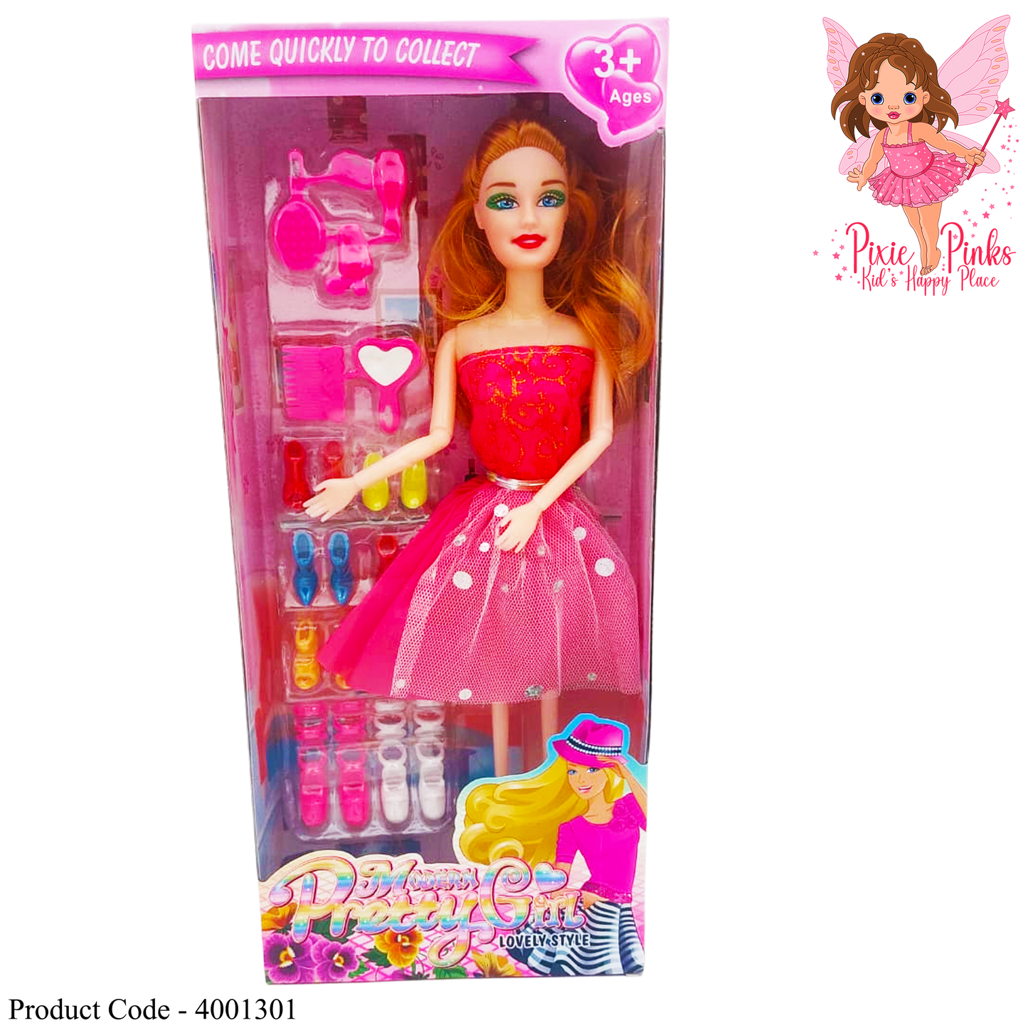 Pretty Girl Fashion Doll with Makeup & Accessories Set – Pink Dress Edition | Toy for Girls Age 3+