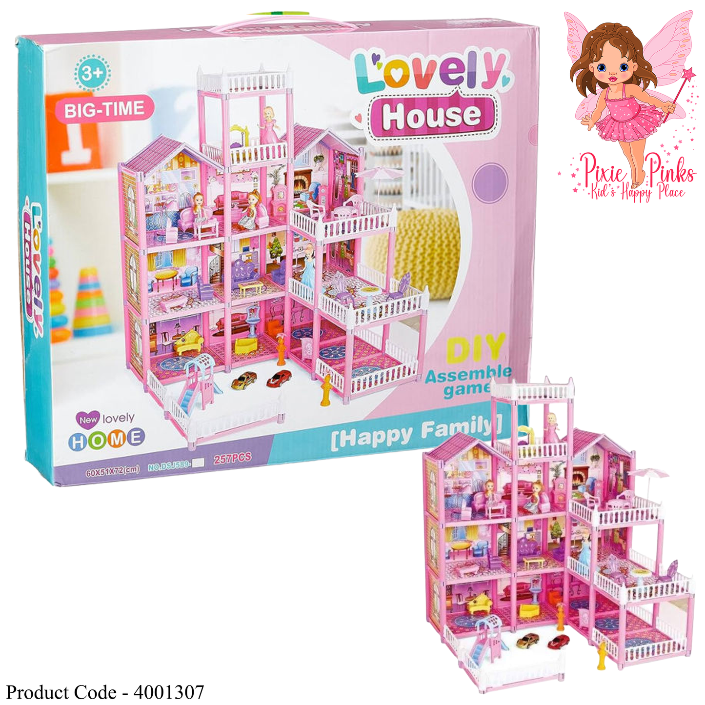 Lovely DIY Dollhouse for Girls – 3-Story Happy Family Playhouse (257 Pieces)