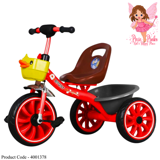 Kids Duck‑Front Sport Tricycle with Rear Storage Tub – Red