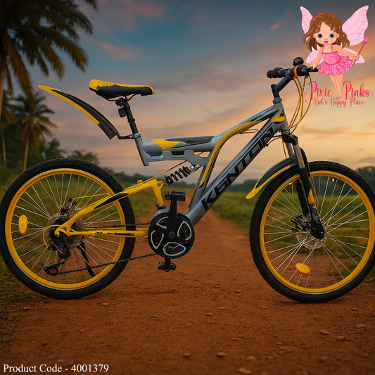 Kenton 26” Dual Suspension Mountain Bike – Yellow & Grey | 21-Speed Gear Bicycle for Teens & Adults