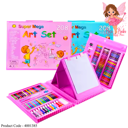 PixiePinks® Super Mega 208-Piece Art Set with Easel – Creative Drawing & Coloring Kit for Kids (Ages 3+)