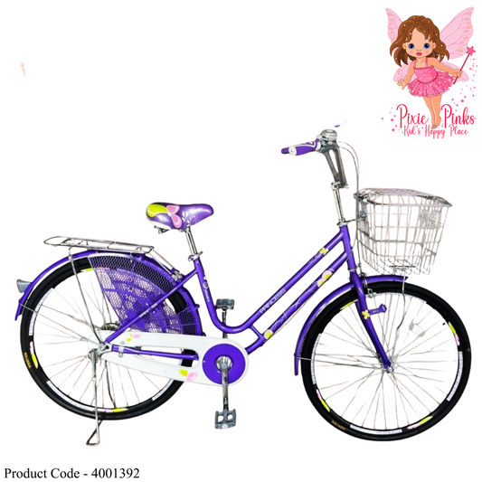 Kenton Princess 26" Girls Bicycle – Purple Butterfly Edition with Basket & Carrier | Pixie Pinks