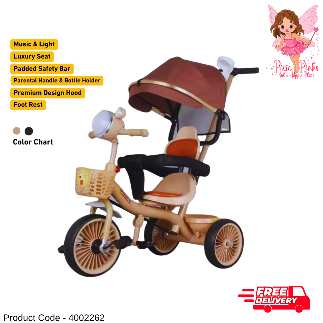 Baby Tricycle with Canopy – Luxury Kids Trike with Music, Light, Parental Handle & Foot Rest