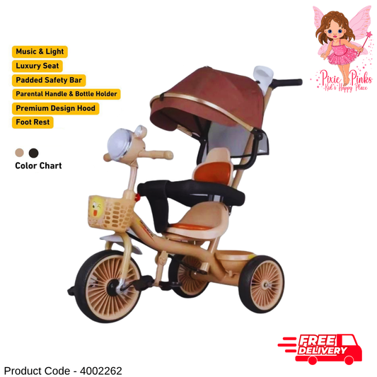 Baby Tricycle with Canopy – Luxury Kids Trike with Music, Light, Parental Handle & Foot Rest