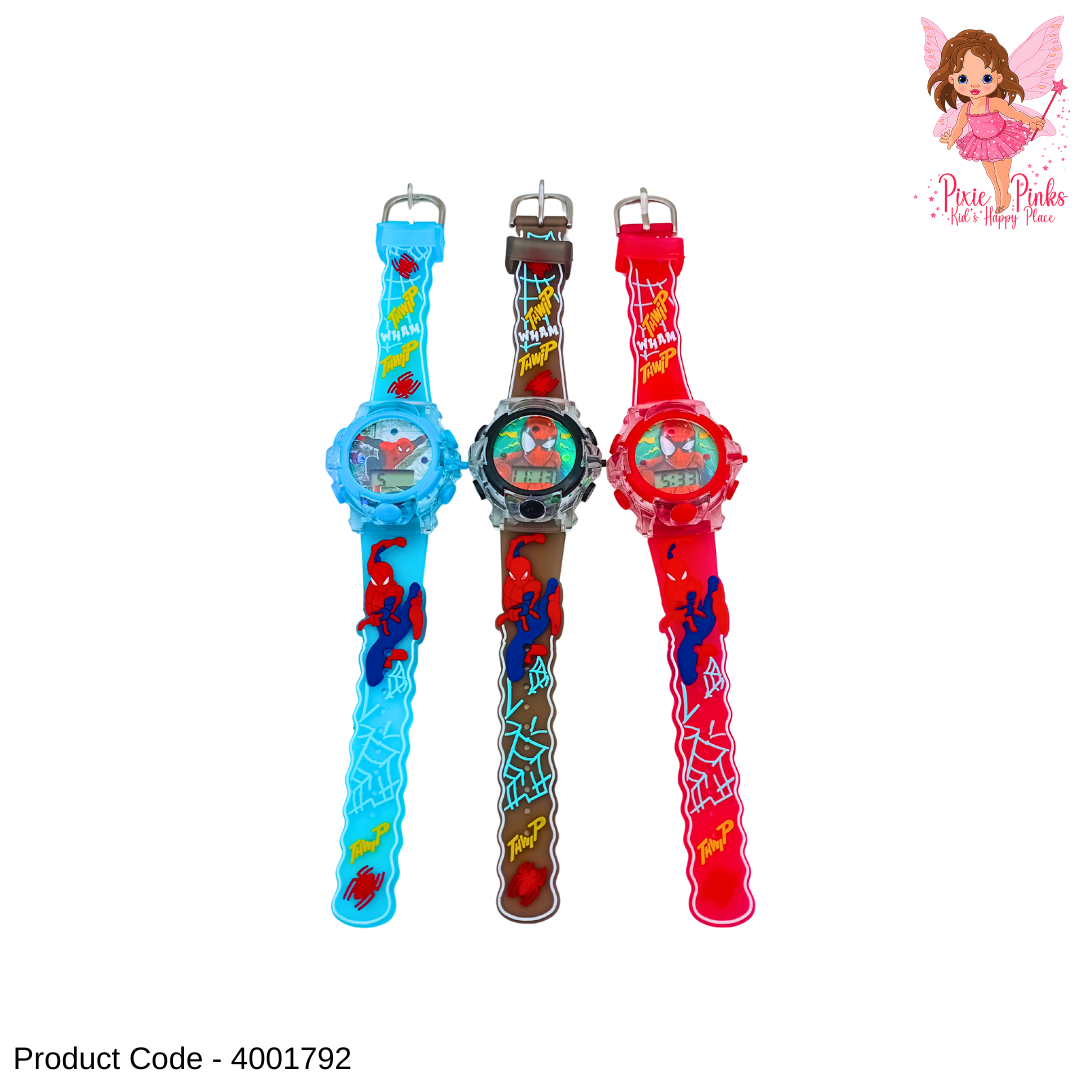 Kids Spider Hero Digital Watch with Music & Flashing Lights | Adjustable Strap | Fun Cartoon Wristwatch for Boys