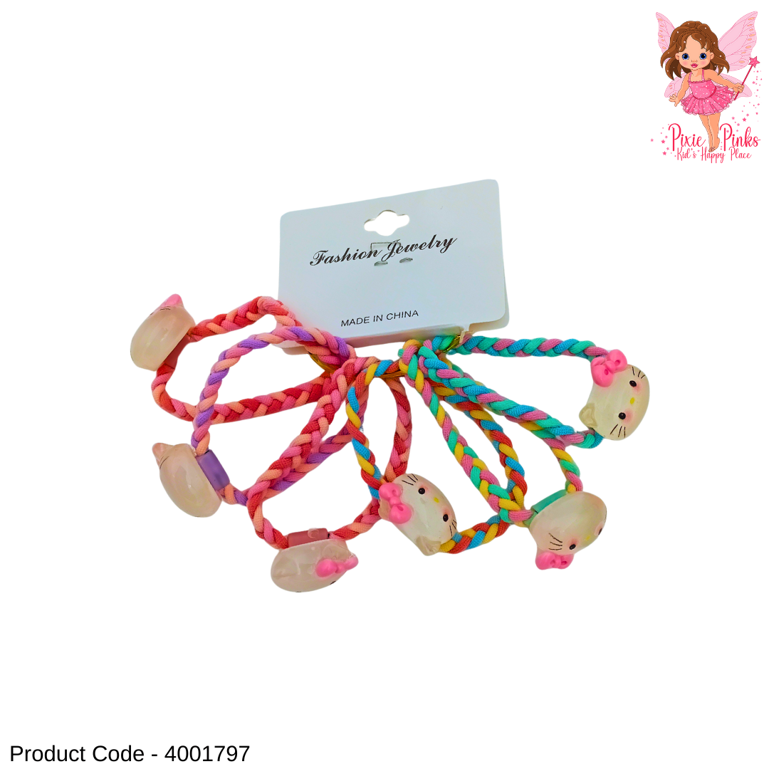 6-Piece Cute Kitty Hair Bands Set for Girls – Colorful Braided Elastics for Daily Wear