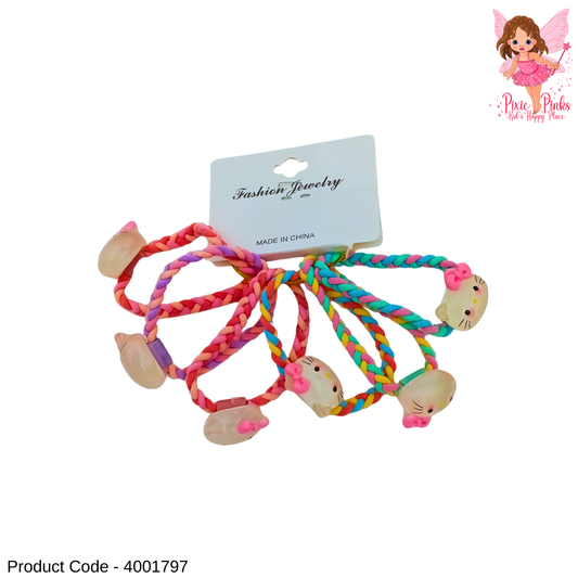 6-Piece Cute Kitty Hair Bands Set for Girls – Colorful Braided Elastics for Daily Wear