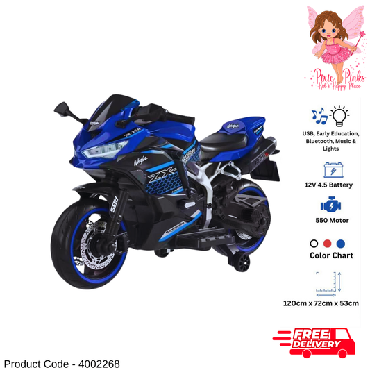Hero Kids Electric Sports Bike – 12V Battery, 550 Motor, Bluetooth, Music & Lights Ride-On Bike