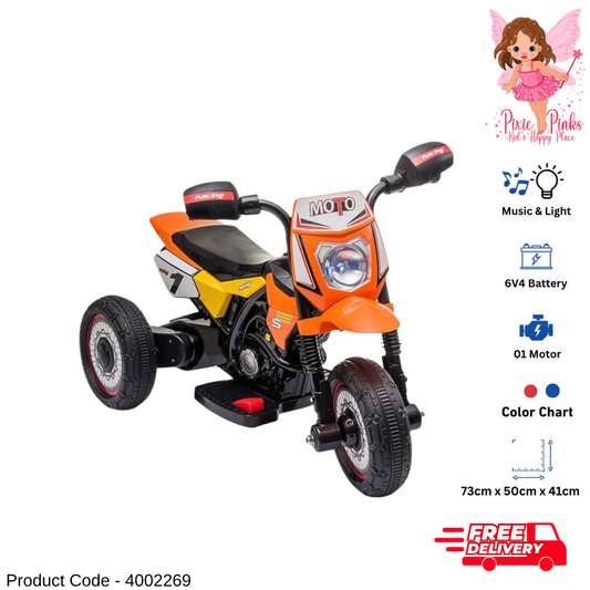 Kids Electric Ride-On Trike Bike – 6V Battery, Motorized Kids Bike with Music & Light