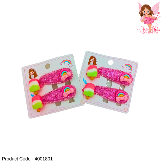 Rainbow & Popsicle Glitter Hair Clip & Hair Band Set – 4-in-1 Cute Hair Accessories for Stylish Girlies