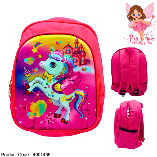 🌈 Embossed Unicorn Princess Backpack – Cute Pink School Bag for Girls (Nursery to Grade 1)