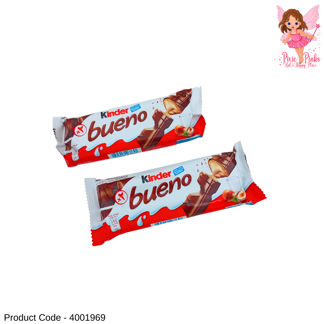 Kinder Bueno Milk Chocolate Wafer Bars with Creamy Hazelnut Filling – 2 Bars Pack (43g)
