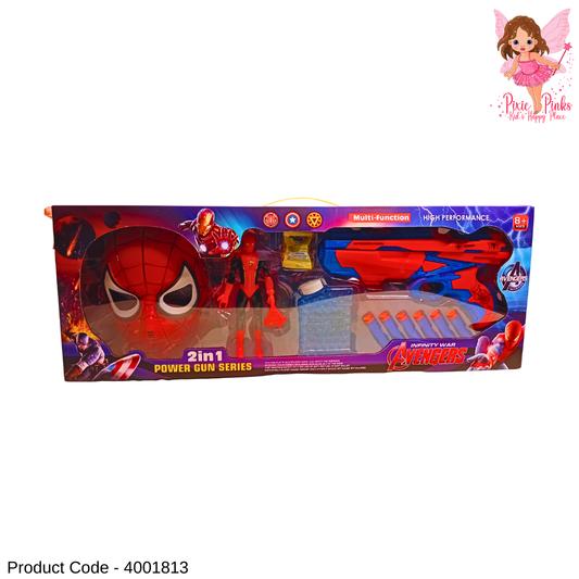 Spider Hero 2-in-1 Multi-Functional Power Gun Set with Mask, Bubbles & Soft Bombs | Action Toy for Kids 8+