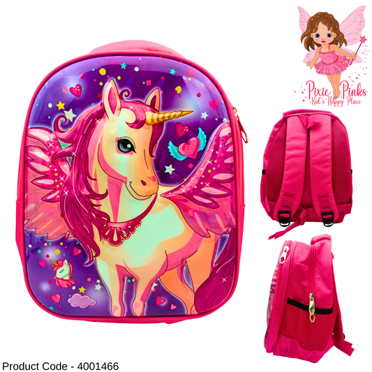 🌈 Embossed Unicorn Fantasy Backpack – 35cm Pink School Bag for Girls (Grade 1 to 3)