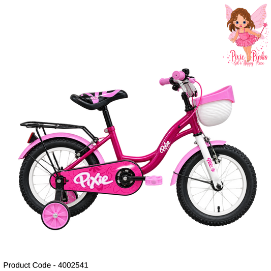 Lumala Pixie 16-Inch Girls Bicycle – Purple & Pink Kids Bike with Training Wheels, Basket & Full Chain Cover