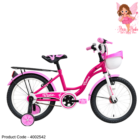 Lumala Pixie 20-Inch Girls Bicycle – Purple & Pink Kids Bike with Training Wheels, Basket & Full Chain Cover