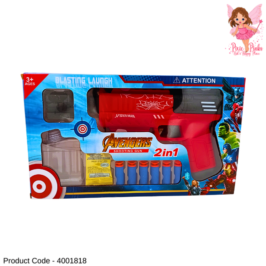 Avengers 2-in-1 Shooting Gun Toy for Kids | Soft Bullet Blaster + Target Bottle | Safe & Fun Action Play (Age 3+)