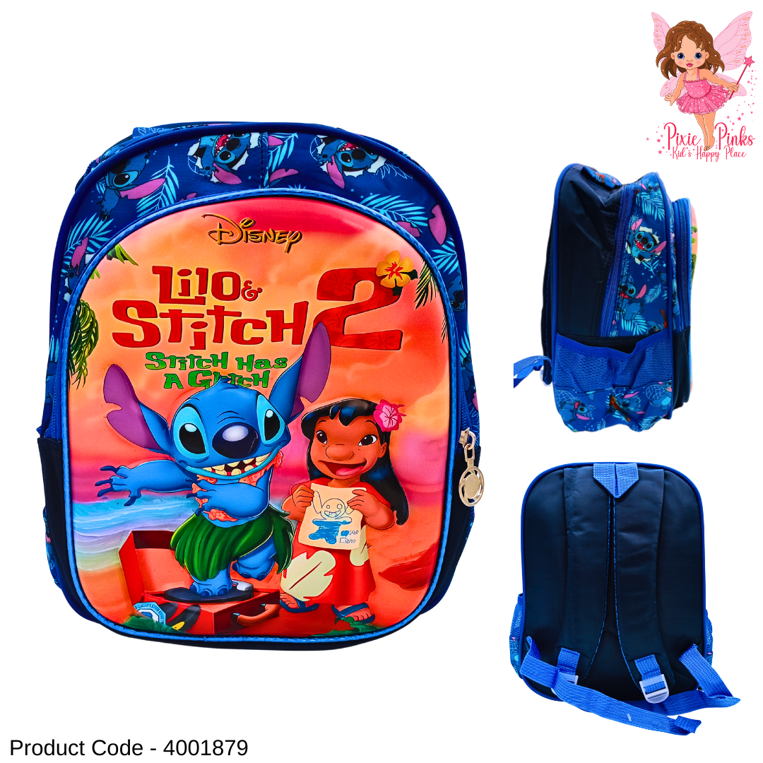 Lilo & Stitch 3D Kids School Bag for Nursery | Cute Cartoon Backpack with 2 Compartments (31cm)