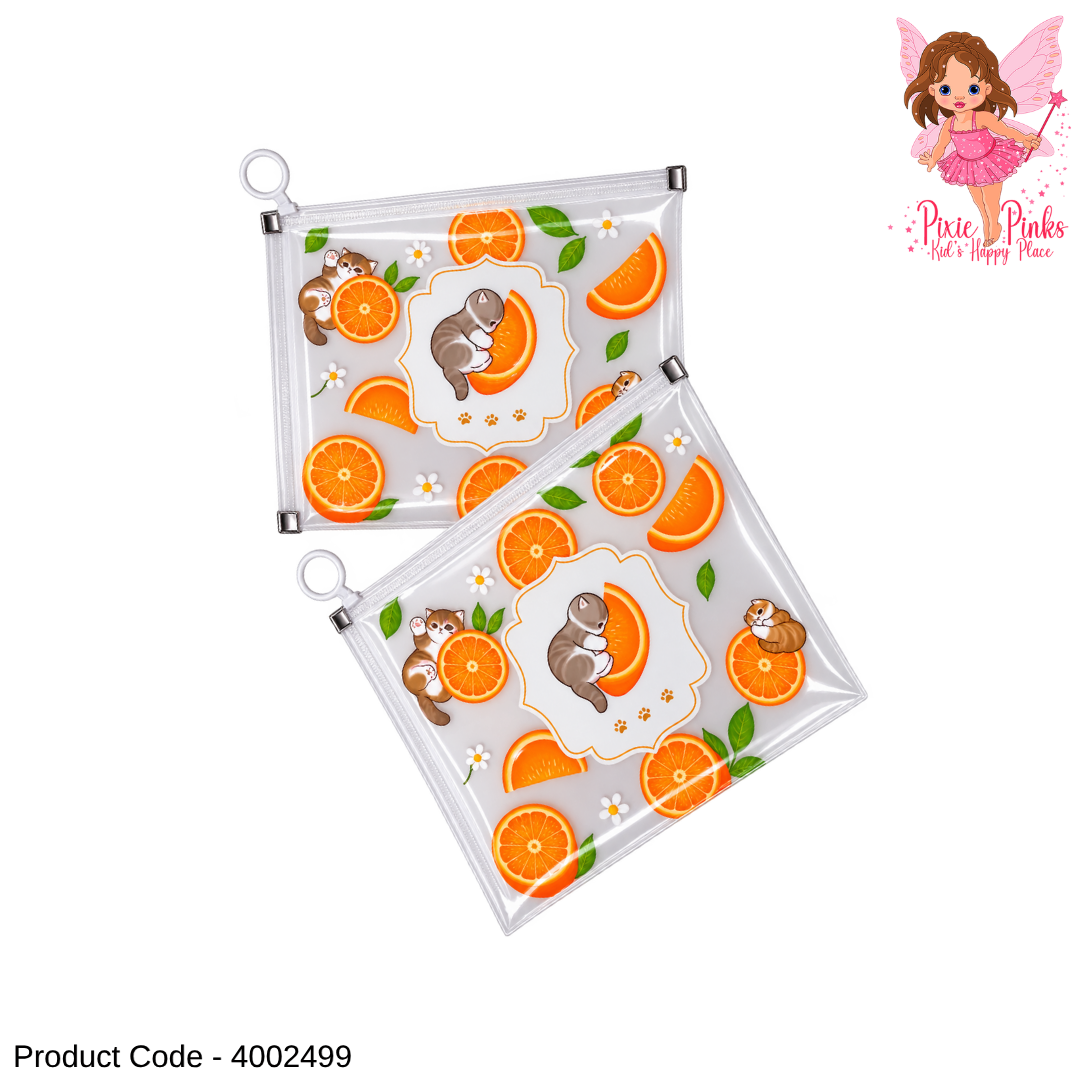 1Pc Orange Kitty Transparent Document File Folder – Cute Cartoon A4 Storage Pouch for School, Office & Travel