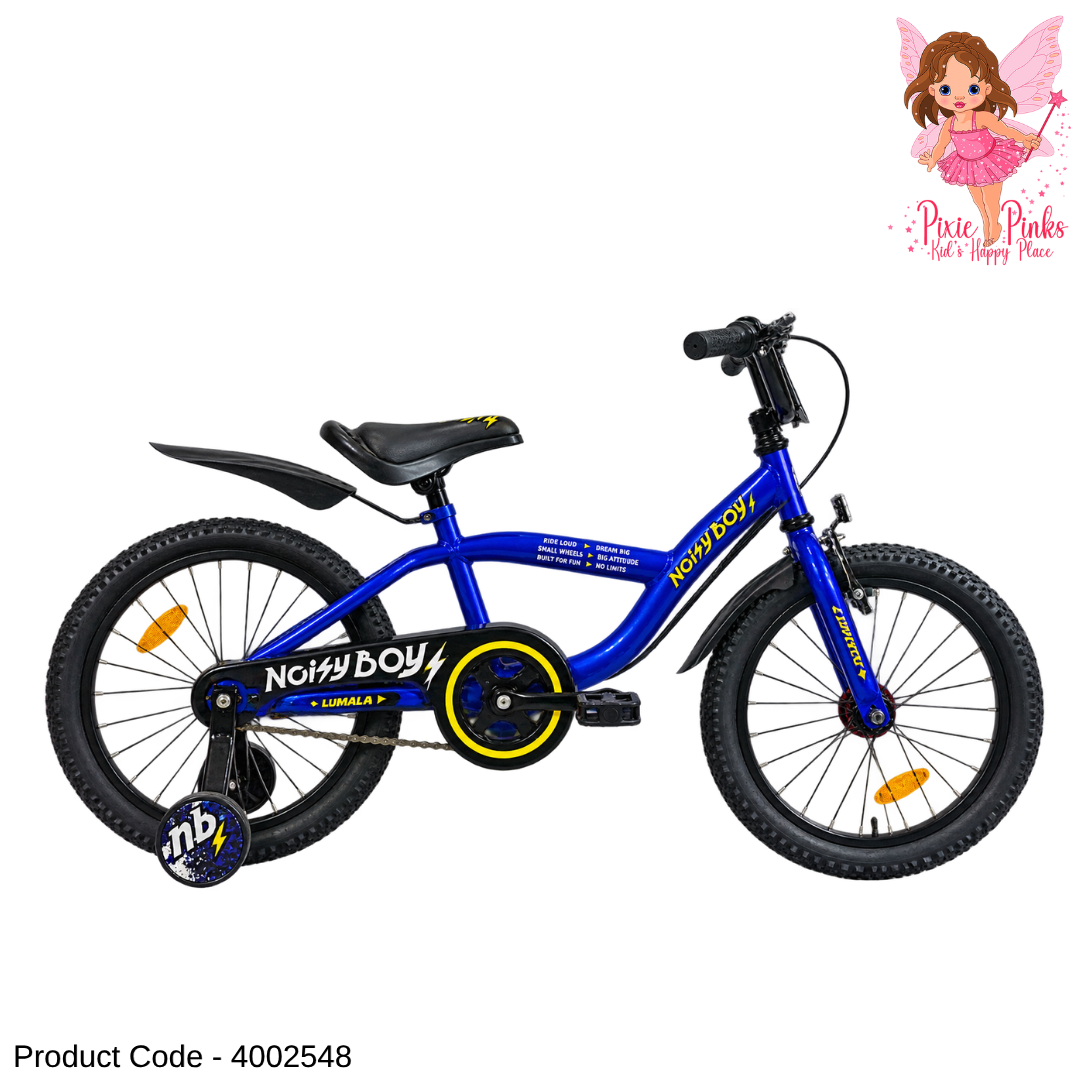 Lumala Noisy Boy 20-Inch Kids Bicycle – Blue Steel Frame Bike with Training Wheels, Dual Drum Brakes & Full Chain Cover