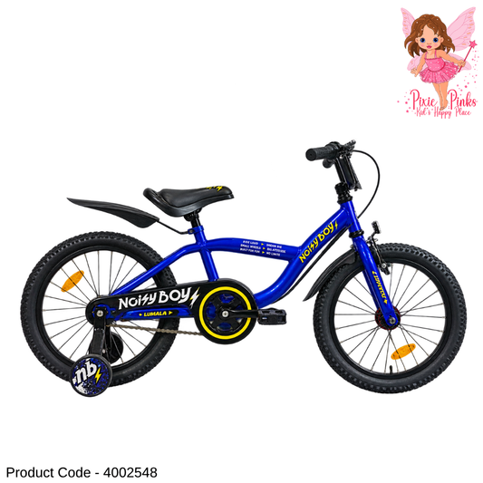 Lumala Noisy Boy 20-Inch Kids Bicycle – Blue Steel Frame Bike with Training Wheels, Dual Drum Brakes & Full Chain Cover