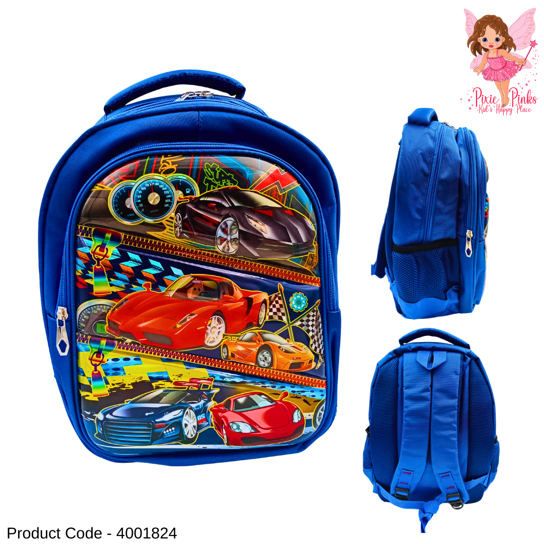 Large Racing Cars School Bag for Boys | Trendy Car-Themed Backpack for Grade 3–5 Kids with 3 Compartments