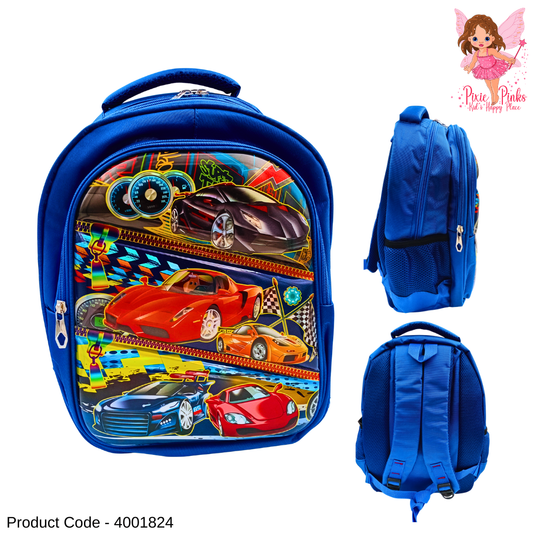 Large Racing Cars School Bag for Boys | Trendy Car-Themed Backpack for Grade 3–5 Kids with 3 Compartments